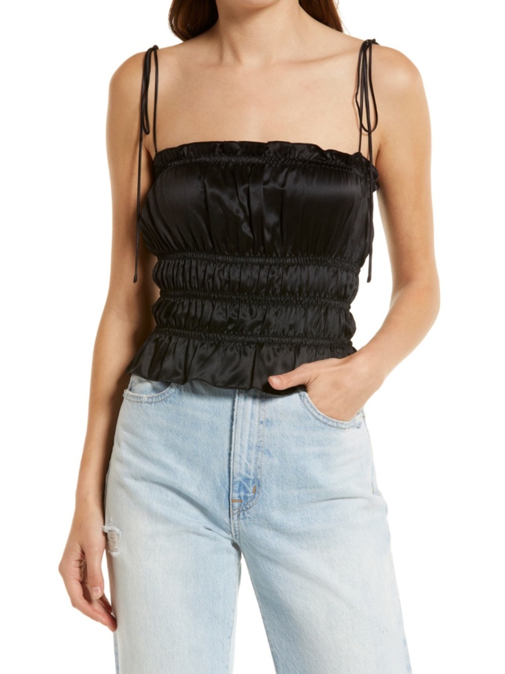 NEW Reformation Silk Viviana Top Black Small
